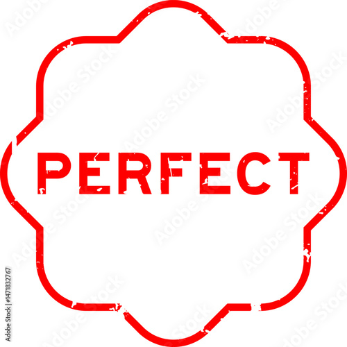 Grunge red perfect word square rubber seal stamp on white background