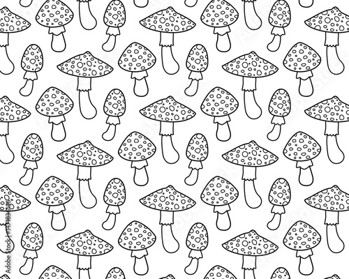A Fly Agaric Mushroom pattern. Hand drawn vector illustration