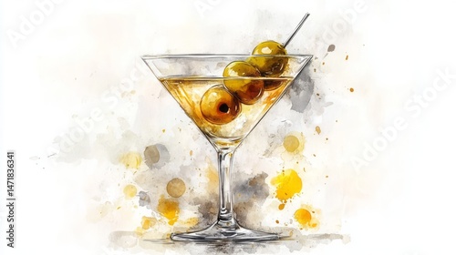 Elegant illustration of a martini glass with olives.