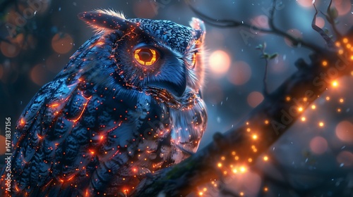 Luminous Owl in Enchanted Forest: A Digital Masterpiece
