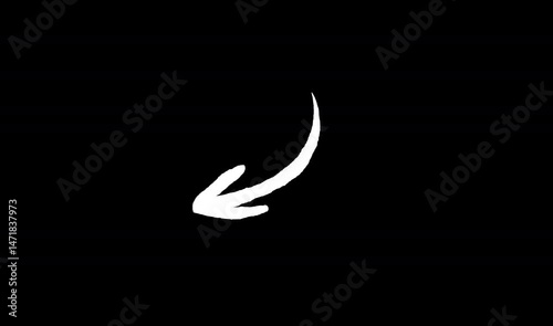 Animated hand drawn doodle arrows on isolated alpha channel background, white curved arrow, directional guidance, transparent
