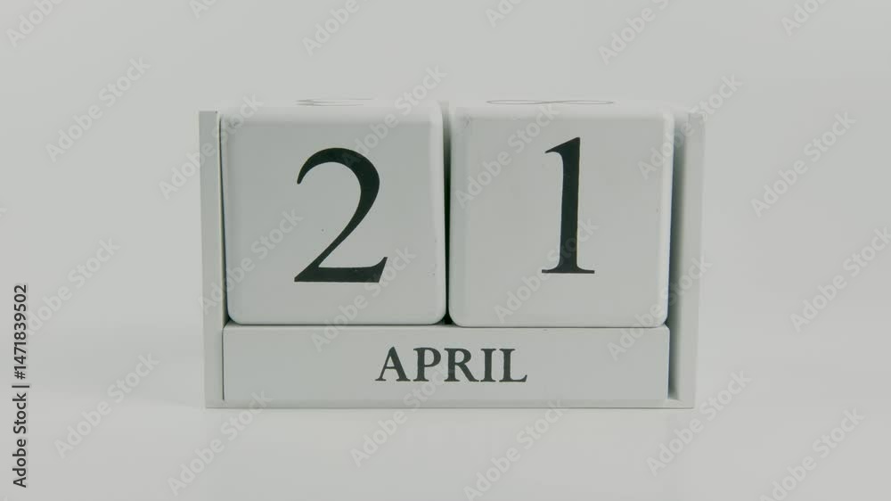 A hand flips a wooden calendar from April 21st to April 22nd on a white background, marking the ongoing passage of time, emphasizing organization, and the importance of timely scheduling and planning