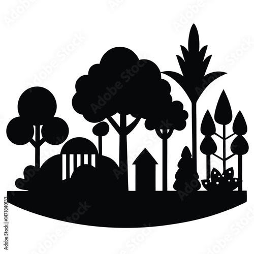 Industrial cityscape vector illustration with factory smokestacks and a silhouetted urban skyline