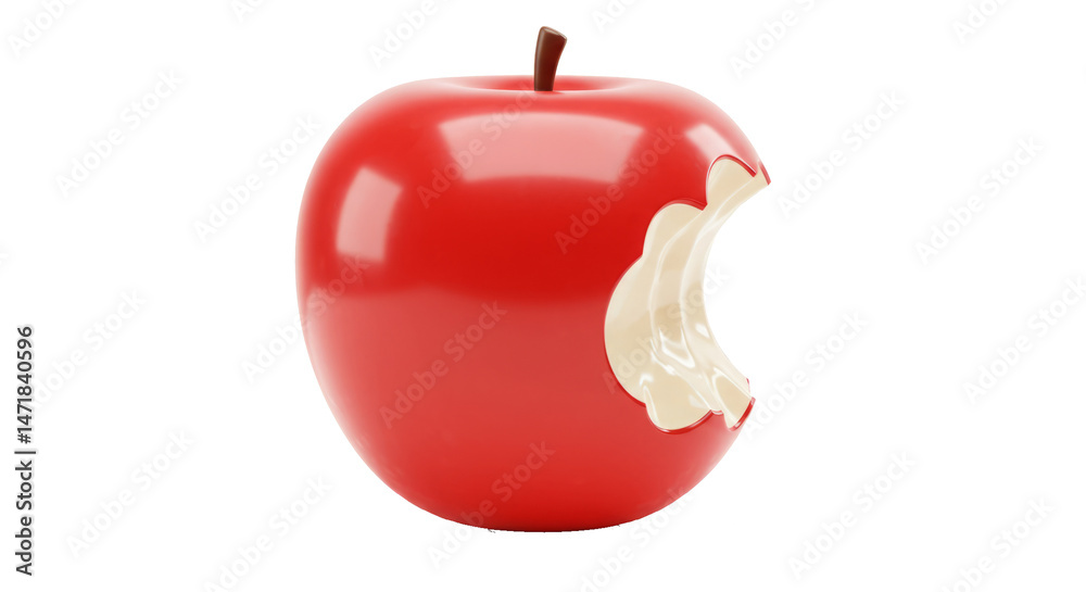 Obraz premium A shiny red apple with a big bite taken out of it.