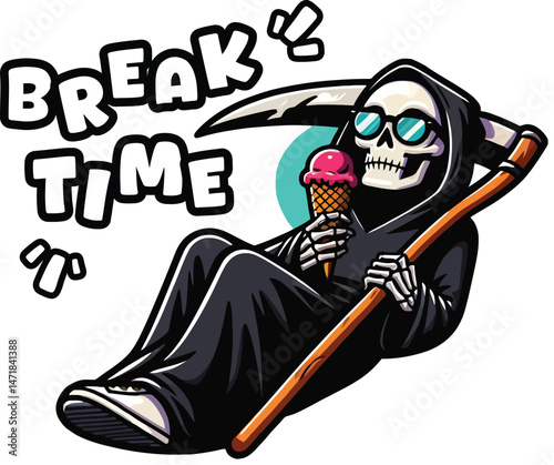Cool Grim Reaper Break Time Vector T-Shirt Design