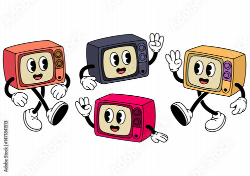 Retro Old Tv Groovy Mascot