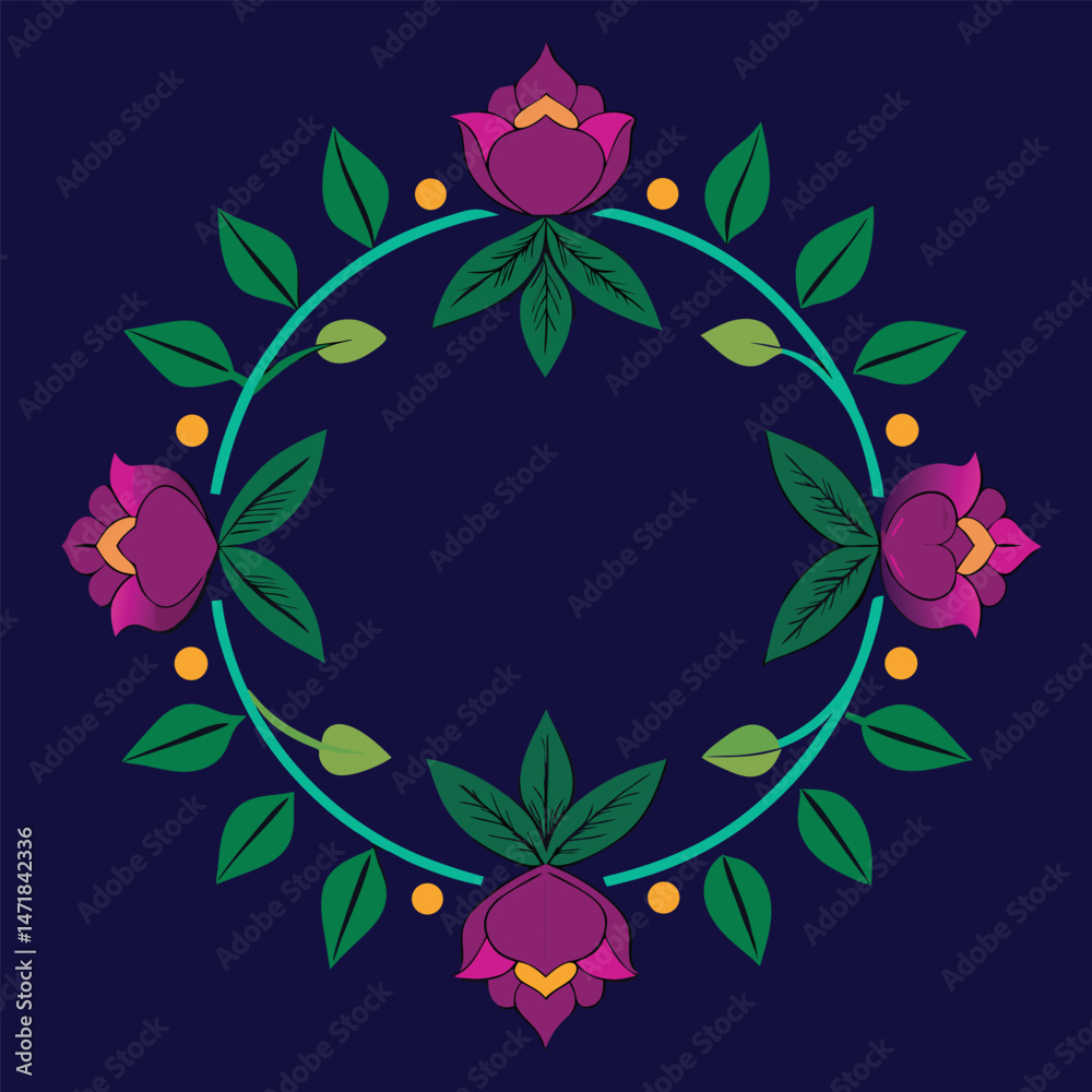 Obraz premium Ornamental embroidered flower frame in regal jewel tones for luxury and elegance.