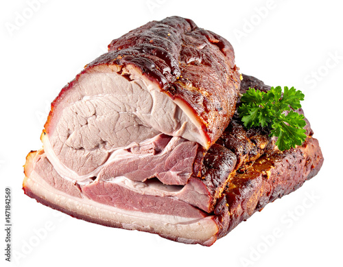 Obraz na płótnie Smoked ham isolated cutout delicious cooked pork meat transparent background w salonie