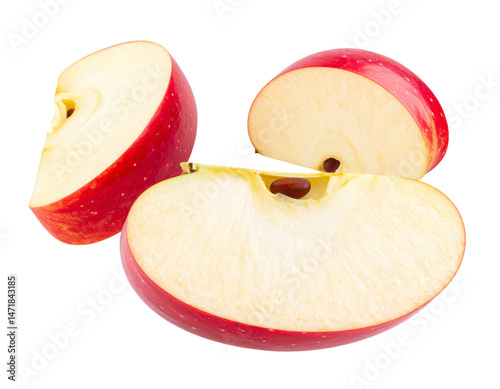 Vibrant Red Apple Slices Isolated Fresh Fruit Segments Cutout on Transparent Background
