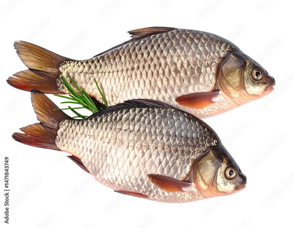 Two Fresh Carp Fish Isolated on Black Background Culinary Ingredient PNG
