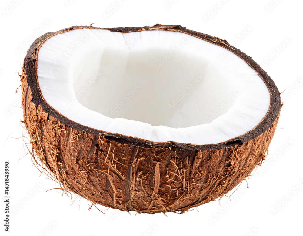 Fresh Half Coconut Isolated Tropical Fruit Transparent Background Cutout Healthy Food