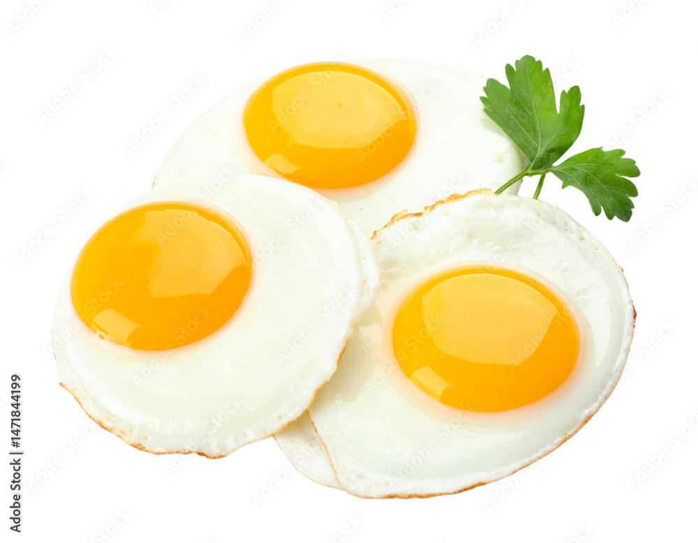 Delicious Fried Eggs with Parsley Isolated on Transparent Background for Food Concepts