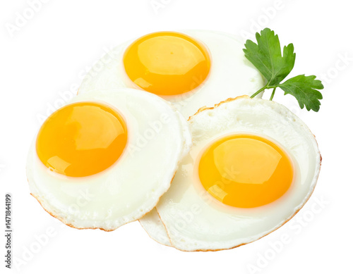 Obraz na płótnie Delicious Fried Eggs with Parsley Isolated on Transparent Background for Food Concepts w salonie