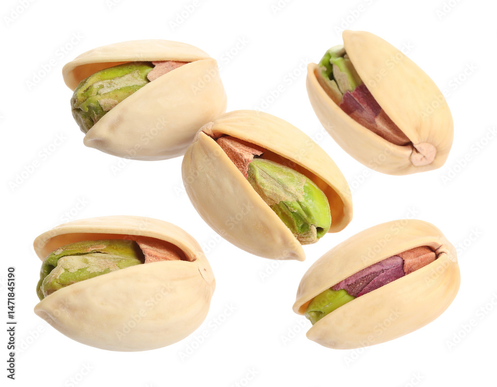 Pistachio nuts isolated on transparent background macro shot healthy snack food ingredient
