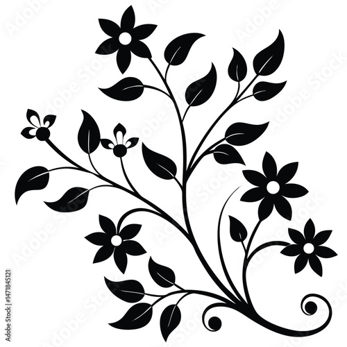 High-resolution floral vine with delicate tiny blossoms in a flowing decorative vector illustration.