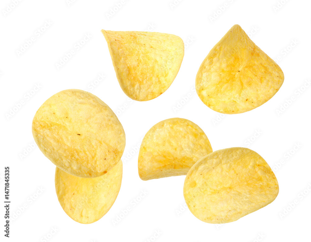 Potato Chips Isolated Transparent Background Crispy Golden Snack Junk Food