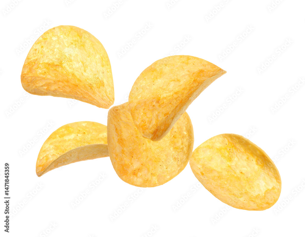 Crispy Potato Chips Isolated on Transparent Background Salty Snack Food