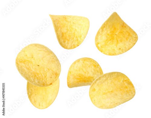 Obraz na płótnie Potato Chips Isolated Transparent Background Crispy Golden Snack Junk Food w salonie