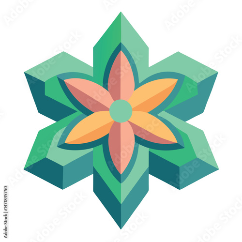 Isometric 3D flower design element ideal for logo creation and modern branding in vector format