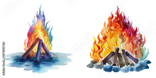 abstract color silhouette of bonfire watercolor vector illustration