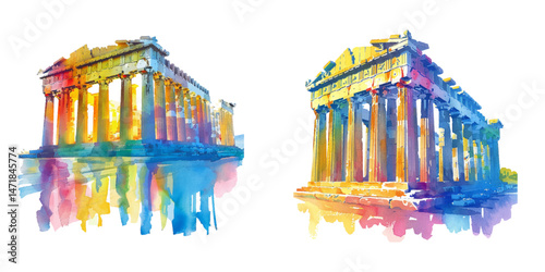 abstract color silhouette of acropolis watercolor vector illustration