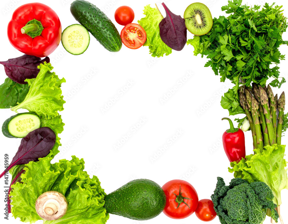 Fresh vegetables frame isolated on transparent background healthy eating concept design element