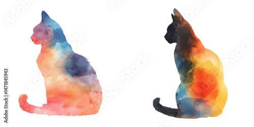 abstract color silhouette of cat watercolor vector illustration