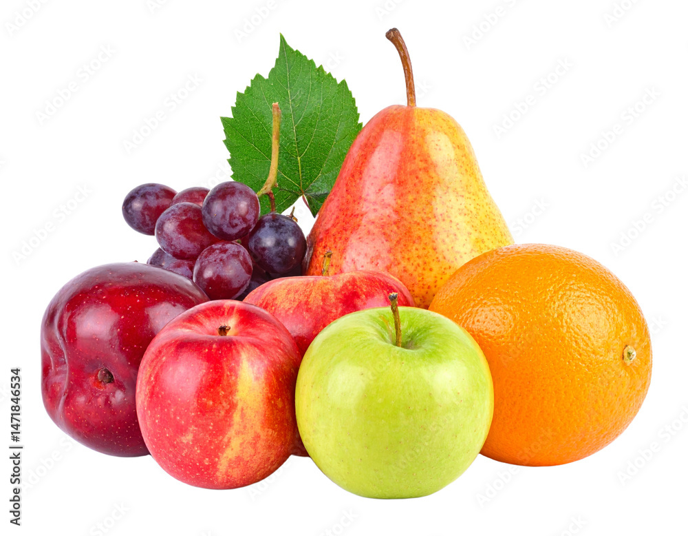 Assorted Fruits Isolated Still Life Apples Oranges Pears Grapes and Plum PNG