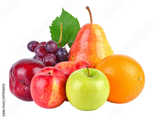 Obraz na płótnie Assorted Fruits Isolated Still Life Apples Oranges Pears Grapes and Plum PNG w salonie