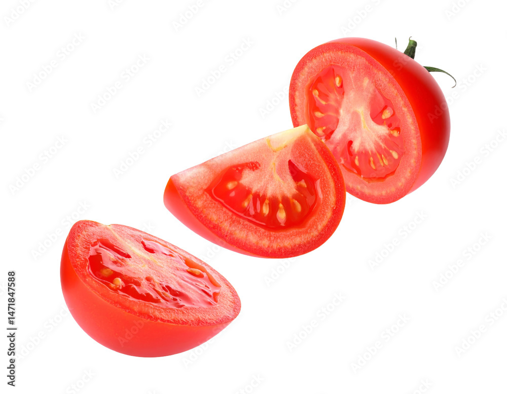 Fresh red tomato slices isolated vegetable object raw ingredient transparent background
