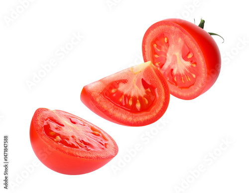 Obraz na płótnie Fresh red tomato slices isolated vegetable object raw ingredient transparent background w salonie