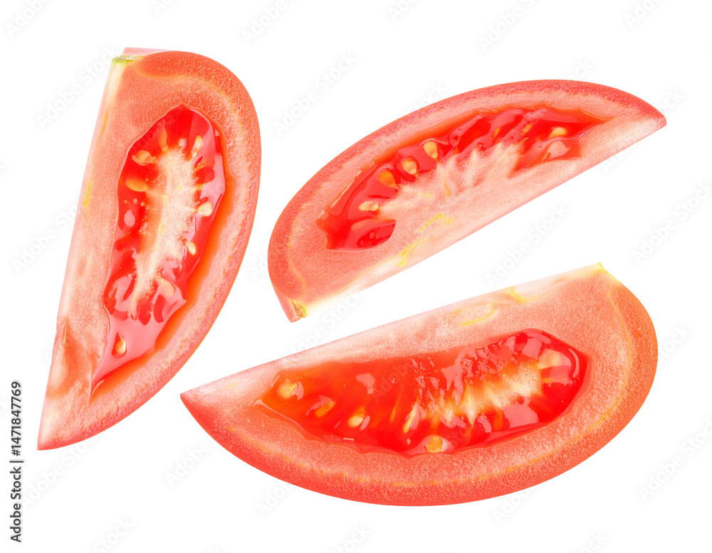 Three Tomato Slices Isolated Fresh Red Vegetable Healthy Food Ingredient