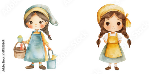 housekeeper watercolor vector illustration