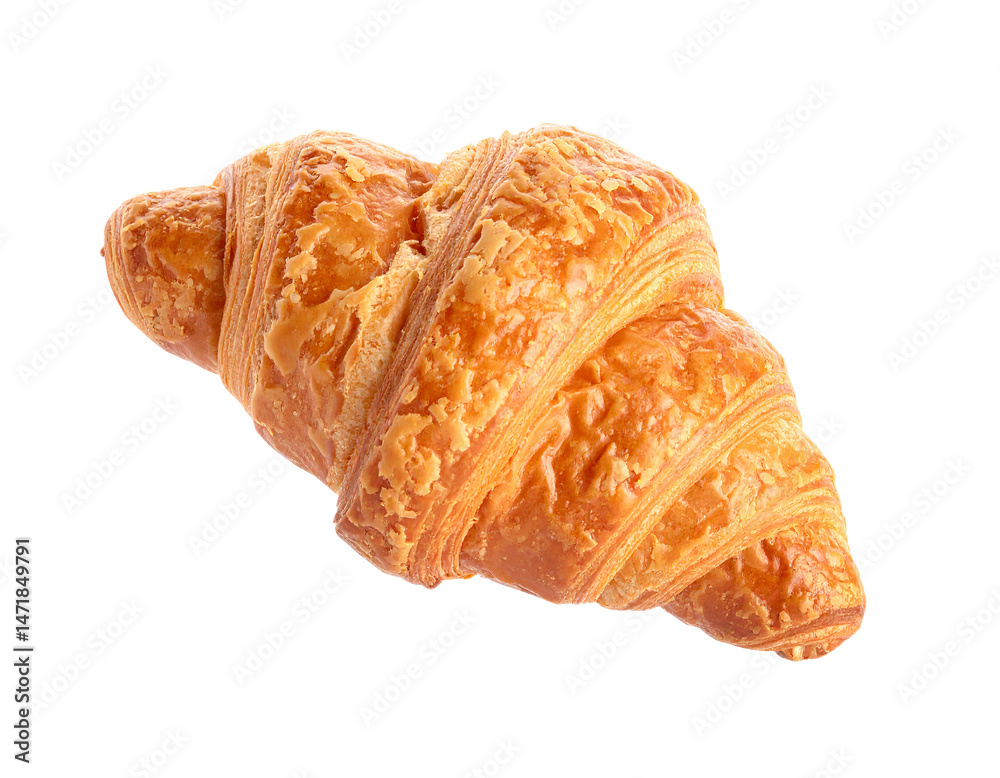 Golden Croissant Isolated on Transparent Background Fresh Baked Pastry Delicious Food