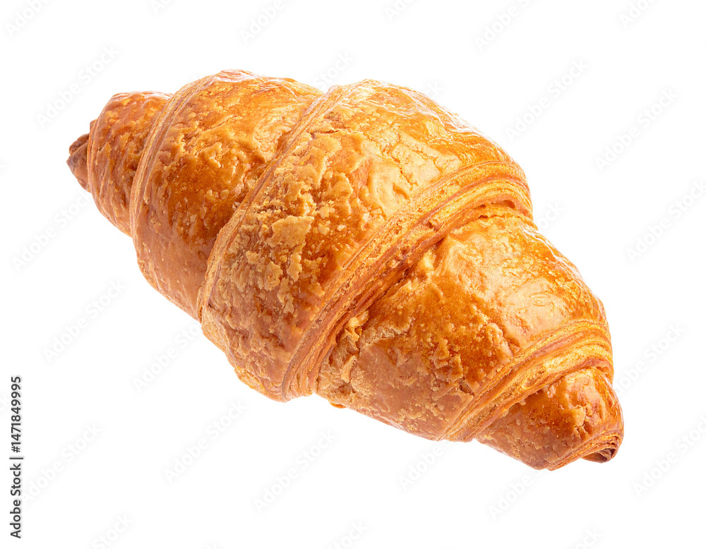 Golden crispy croissant isolated on transparent background Delicious French pastry
