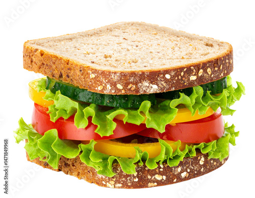 Vegetable Sandwich on Whole Wheat Bread Isolated on Transparent Background Food Photography