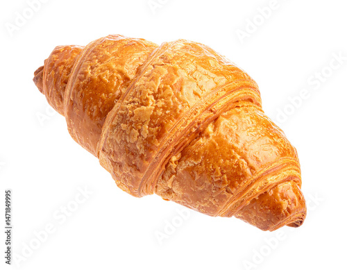 Obraz na płótnie Golden crispy croissant isolated on transparent background Delicious French pastry w salonie