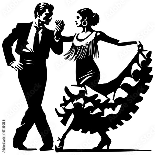 Spain Flamenco Dancers Dancing Illustration.