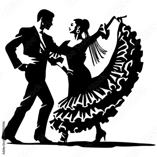 Spain Flamenco Dancers Dancing Illustration.