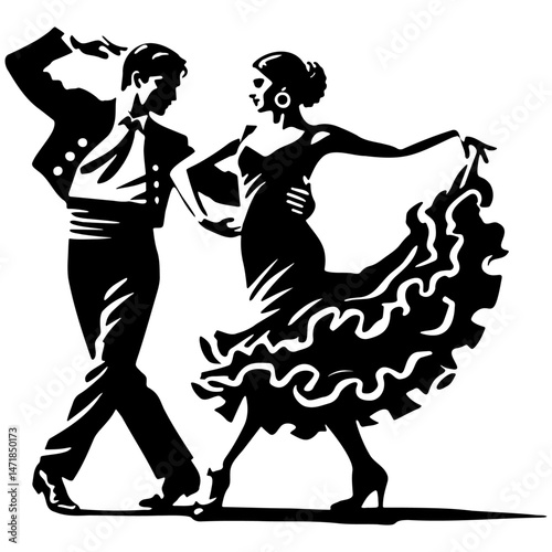 Spain Flamenco Dancers Dancing Illustration.