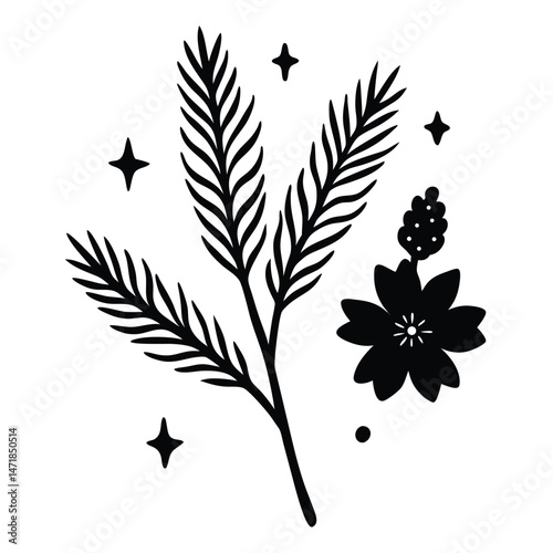 Black and white floral vector pattern features seamless flower and leaf illustrations for a timeless nature-inspired design