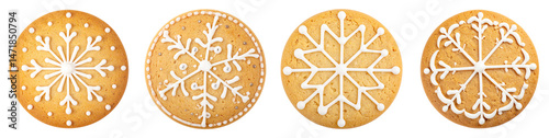 Delicious Christmas Cookie with Snowflake Icing, PNG set Transparent background
