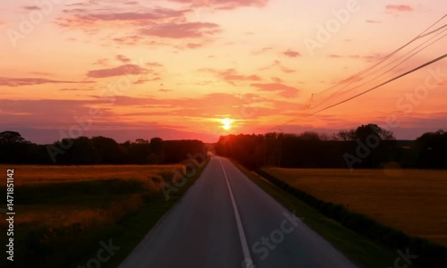 Sunset on a beautiful and warm country road