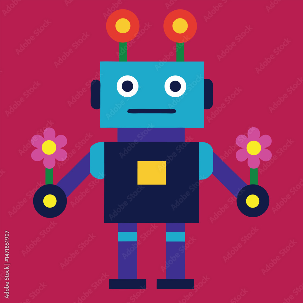 Naklejka premium Retro red tin robot toy, a cute vintage machine isolated