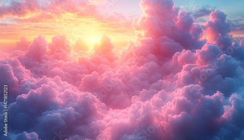  Close-up of Soft Pastel Clouds in the Sky with Ethereal Atmosphere and Watercolor Style