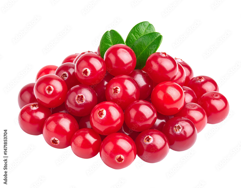 Fresh Red Cranberries Pile Isolated on Transparent Background Healthy Fruit