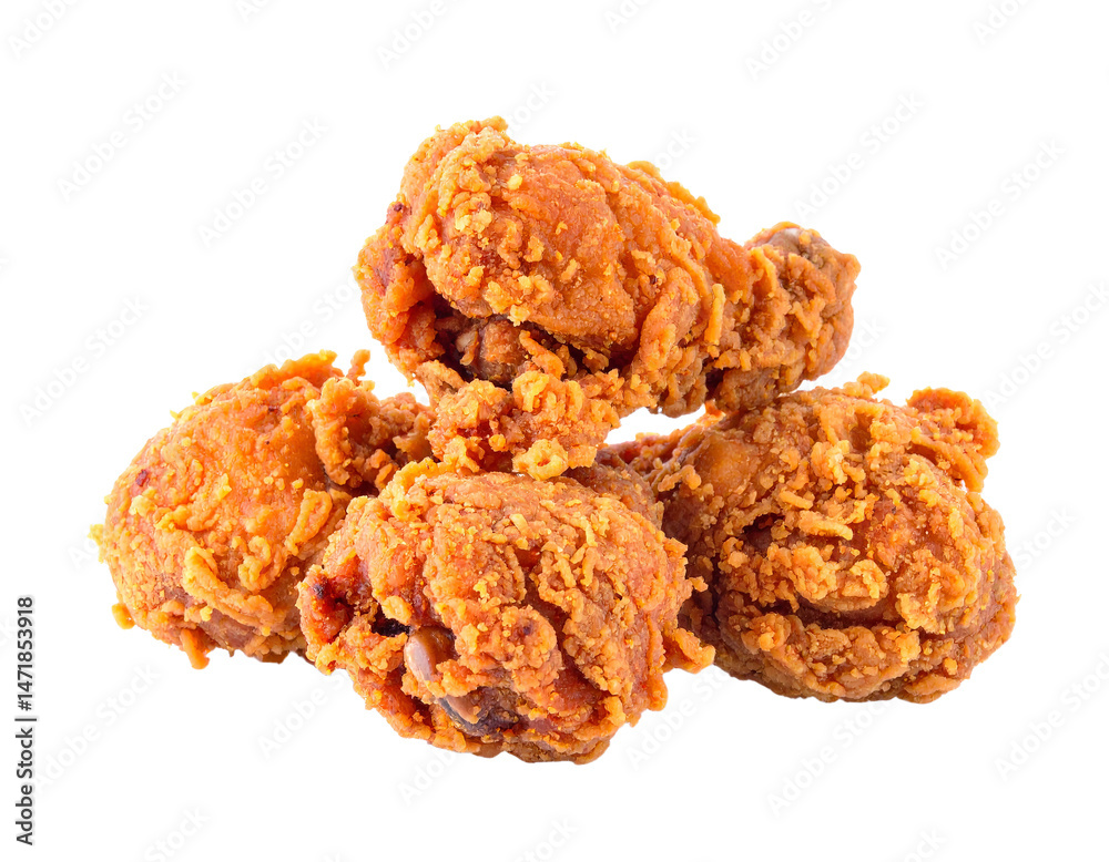 Crispy fried chicken pieces isolated concept tasty fast food takeout meal on transparent background