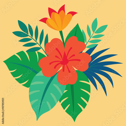 A floral vector illustration showcases a beautiful flower with leaf elements, ideal for spring design and nature-inspired decoration