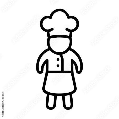Simple linear icon of a cook on a white background in black and white style