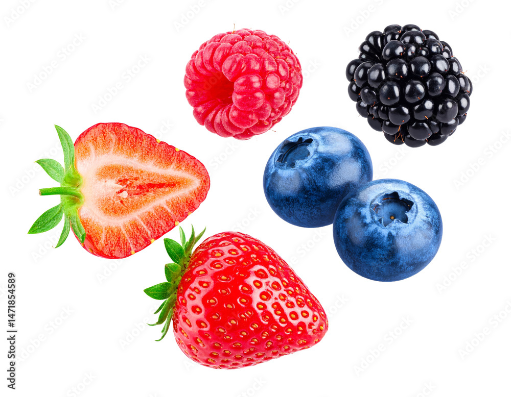 Fresh Berry Mix Isolated Strawberry Raspberry Blackberry and Blueberry PNG Fruit Selection